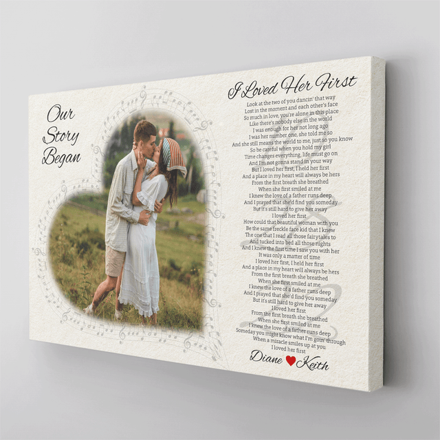 Our Story Began, Personalized Song Lyrics, Heart Shape Photo Canvas