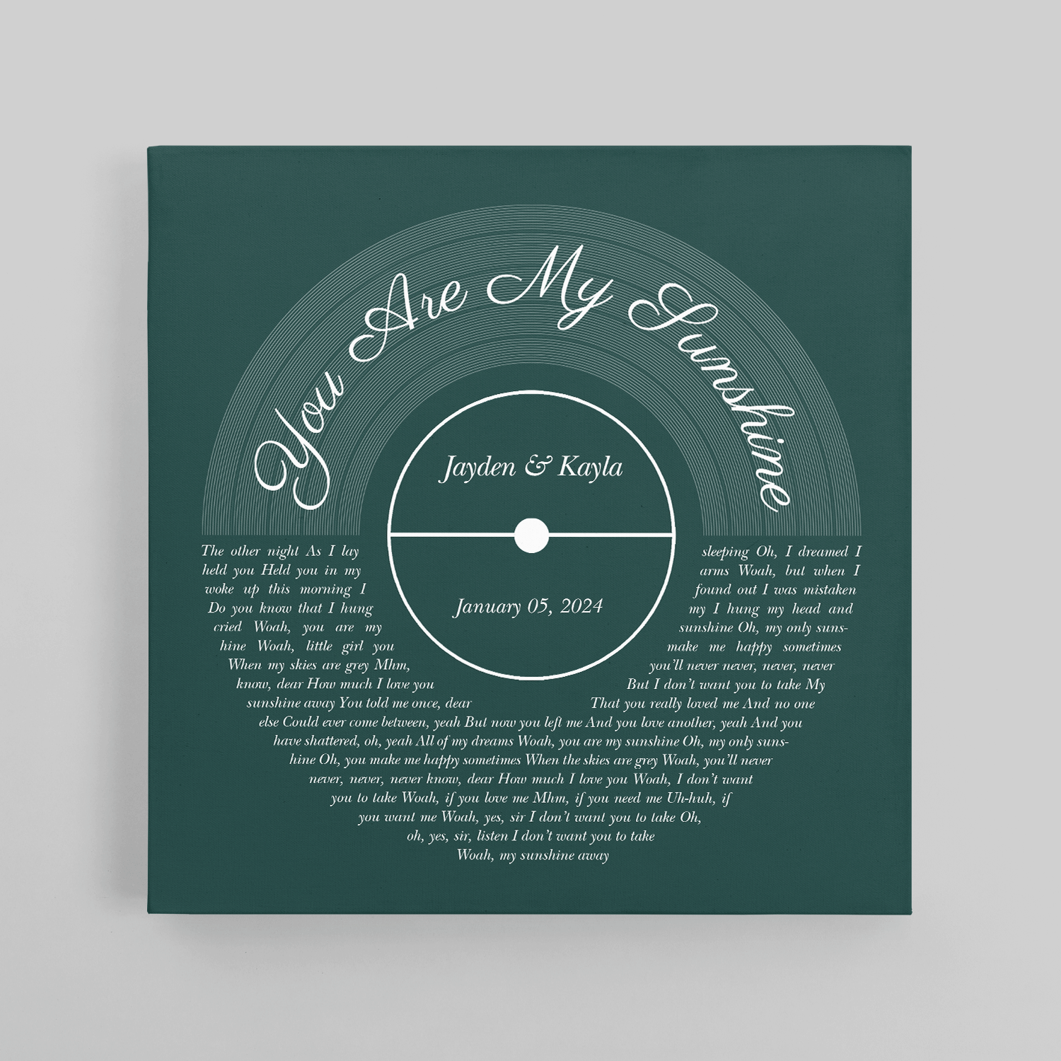 Personalized Vinyl Record & Name, Forest Green Canvas Wall Art