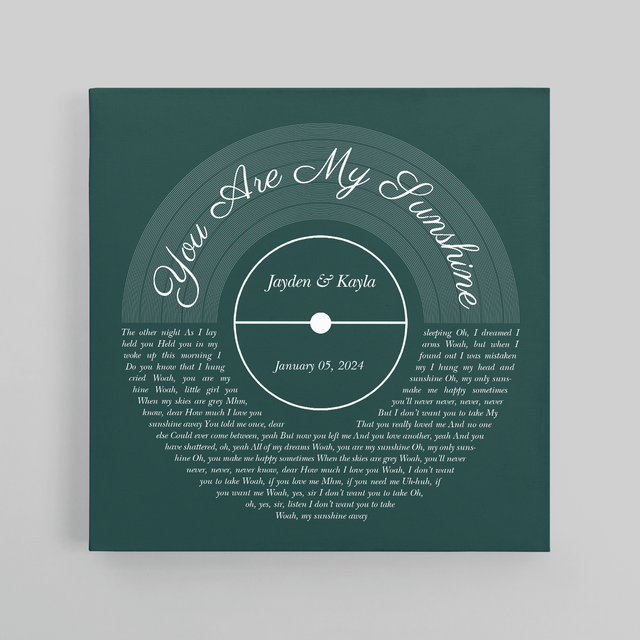 Personalized Vinyl Record & Name, Forest Green Canvas Wall Art