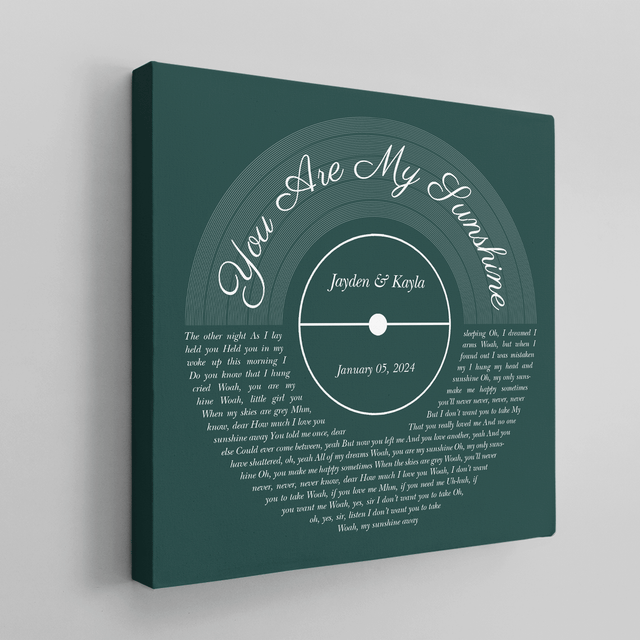 Personalized Vinyl Record & Name, Forest Green Canvas Wall Art