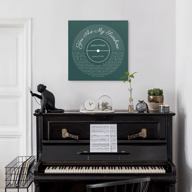 Personalized Vinyl Record & Name, Forest Green Canvas Wall Art