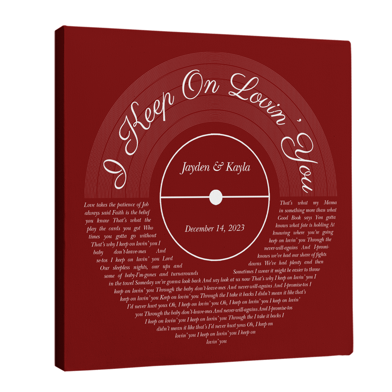 Vinyl Record Canvas, Maroon Vintage Song Lyrics Canvas