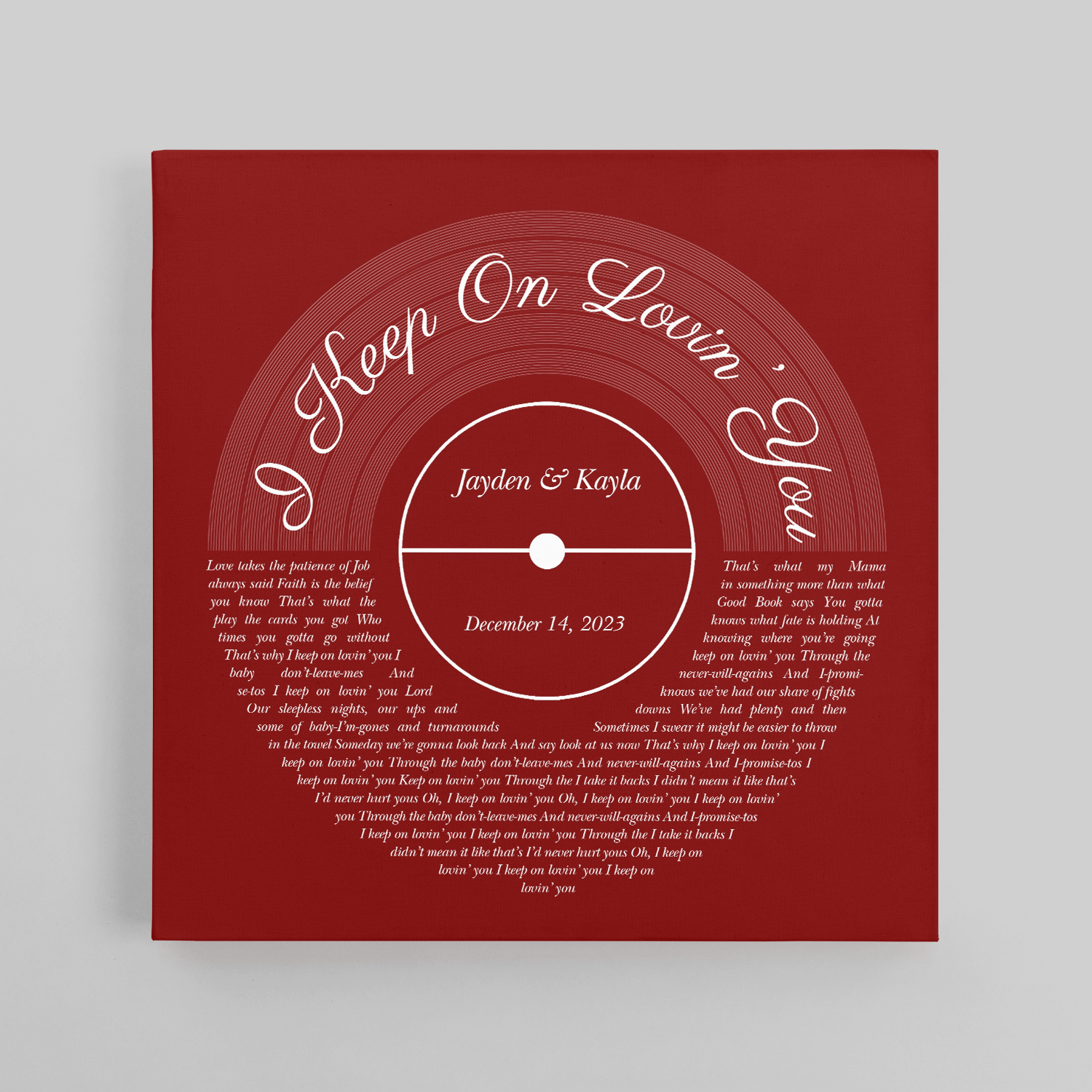 Minimalist Antique Maroon Framed Square Canvas Wall Art, Custom Song Lyrics & Name