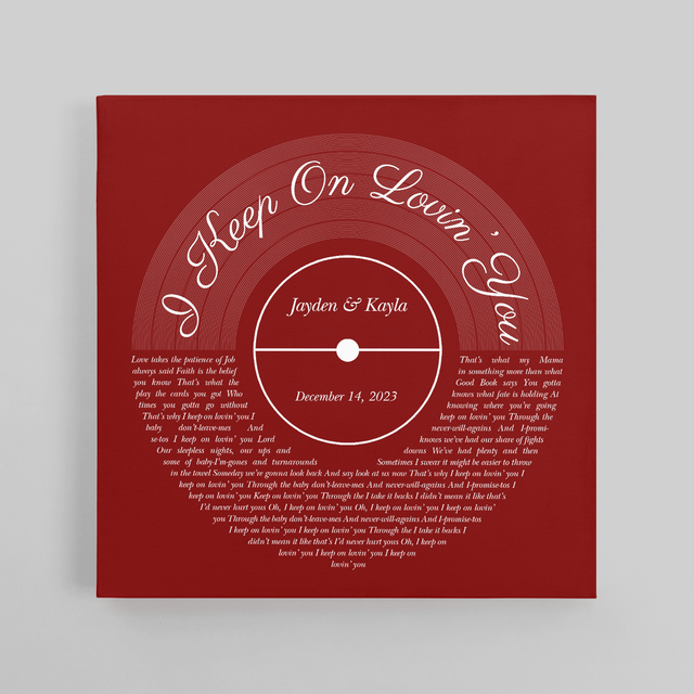 Minimalist Antique Maroon Framed Square Canvas Wall Art, Custom Song Lyrics & Name