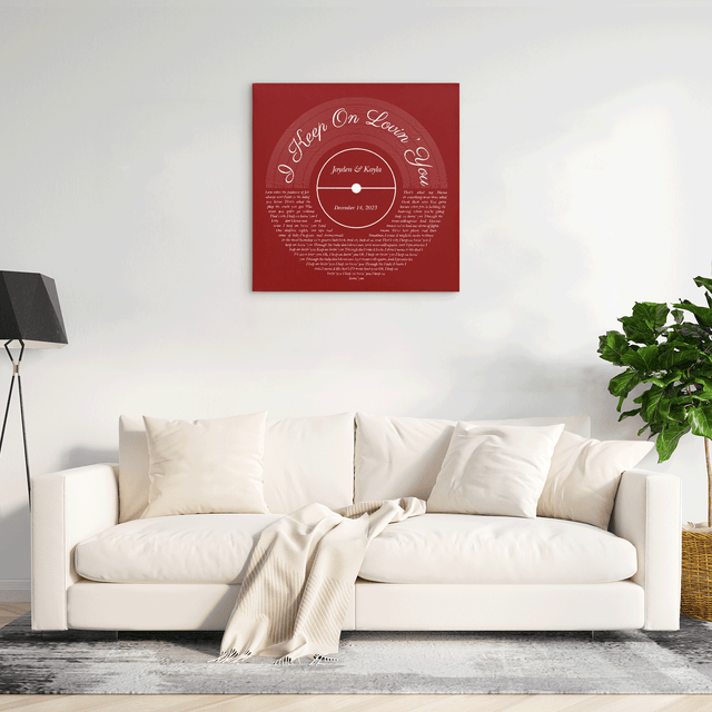 Minimalist Antique Maroon Framed Square Canvas Wall Art, Custom Song Lyrics & Name