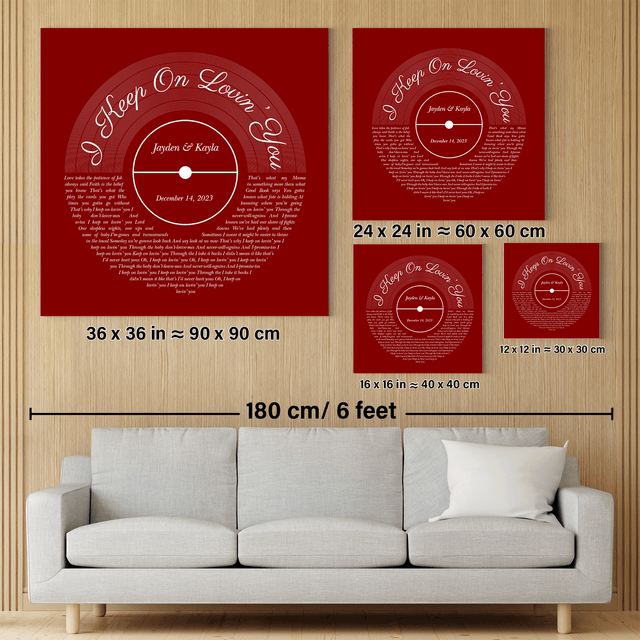Vinyl Record Canvas, Maroon Vintage Song Lyrics Canvas