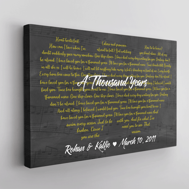 Custom Song Lyric 2 Heart Shape, Customizable Song Name And Text Canvas
