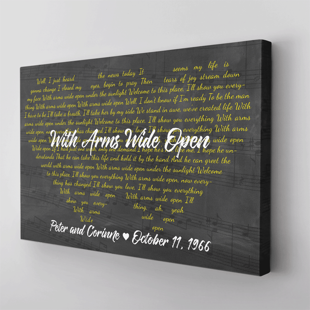 Custom Song Lyric 2 Heart Shape, Customizable Song Name And Text Canvas