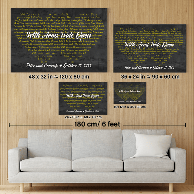 Custom Song Lyric 2 Heart Shape, Customizable Song Name And Text Canvas