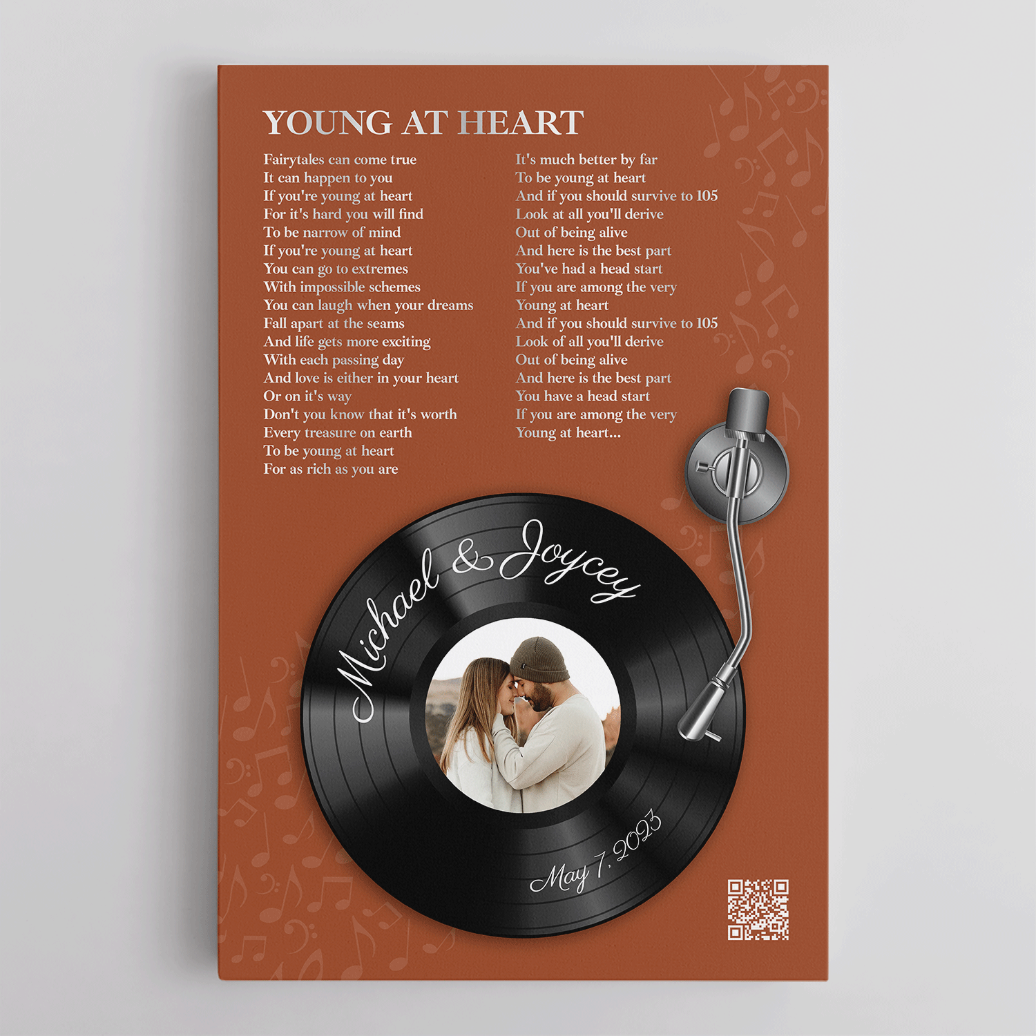 Orange Rust Vinyl Record Canvas - Custom Song Lyrics & Photo
