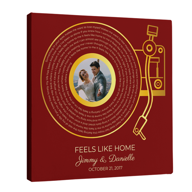 Maroon LP Player Canvas Wall Art, Custom Song Lyrics & Photo