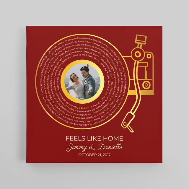 Maroon LP Player Canvas Wall Art, Custom Song Lyrics & Photo
