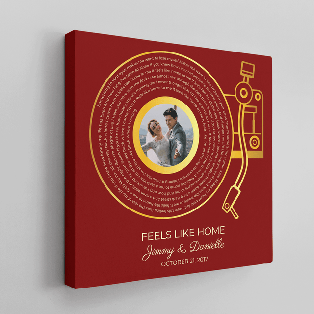 Maroon LP Player Canvas Wall Art, Custom Song Lyrics & Photo