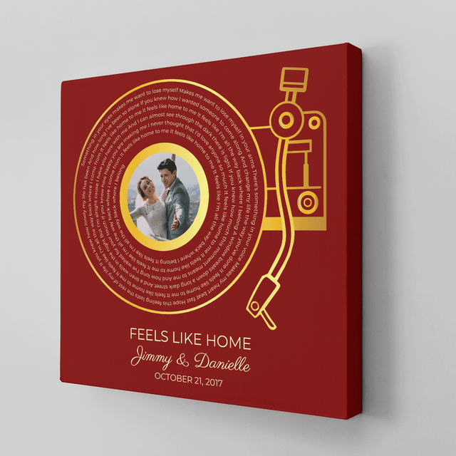 Maroon LP Player Canvas Wall Art, Custom Song Lyrics & Photo