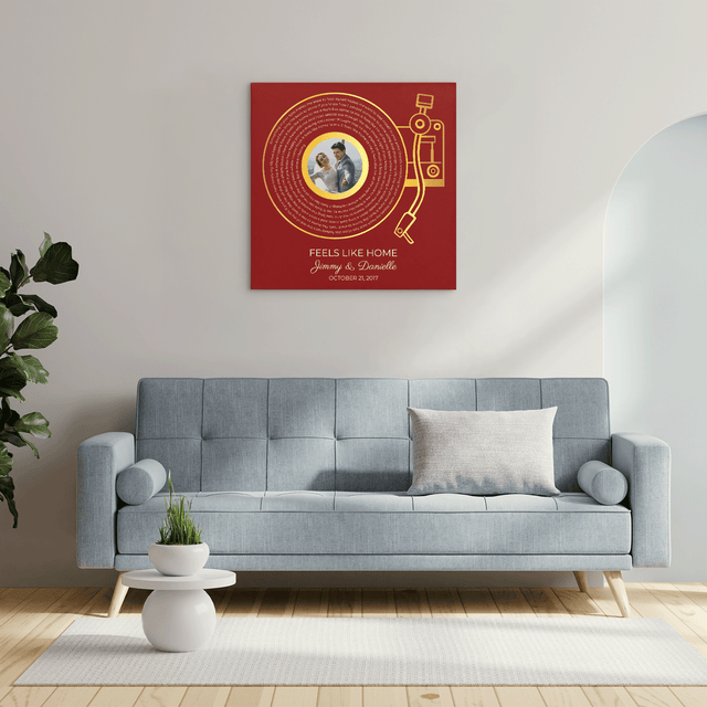 Maroon LP Player Canvas Wall Art, Custom Song Lyrics & Photo