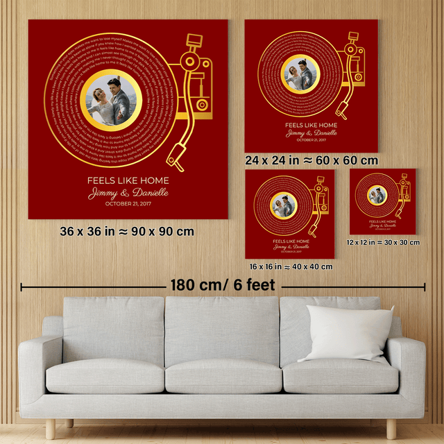 Maroon LP Player Canvas Wall Art, Custom Song Lyrics & Photo