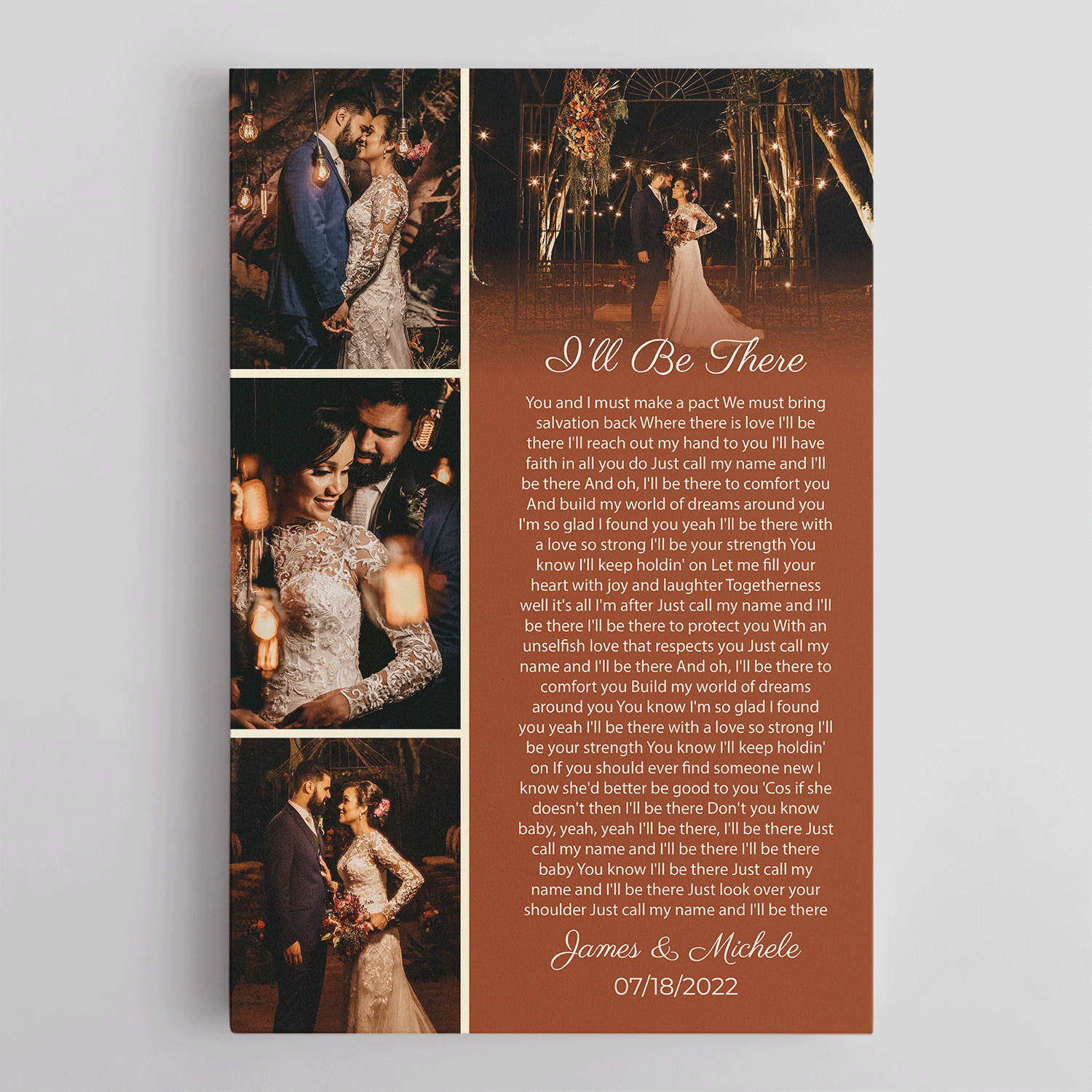 Orang Rusty Love Story Canvas, Custom Photo Collage and Song Lyrics