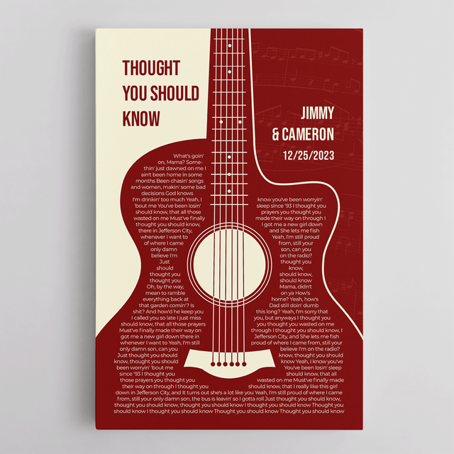 Personalized Song Lyrics & Name, Guitar Art Canvas Print