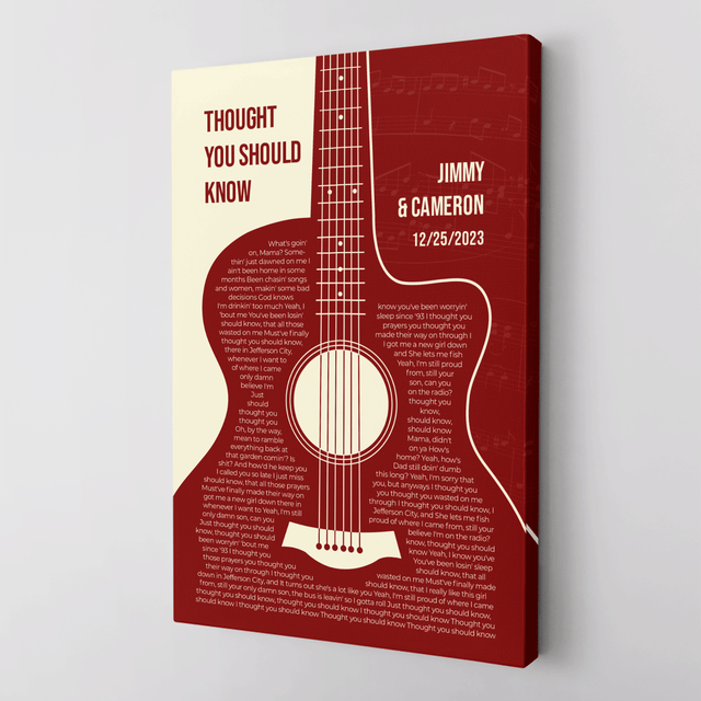 Personalized Song Lyrics & Name, Guitar Art Canvas Print