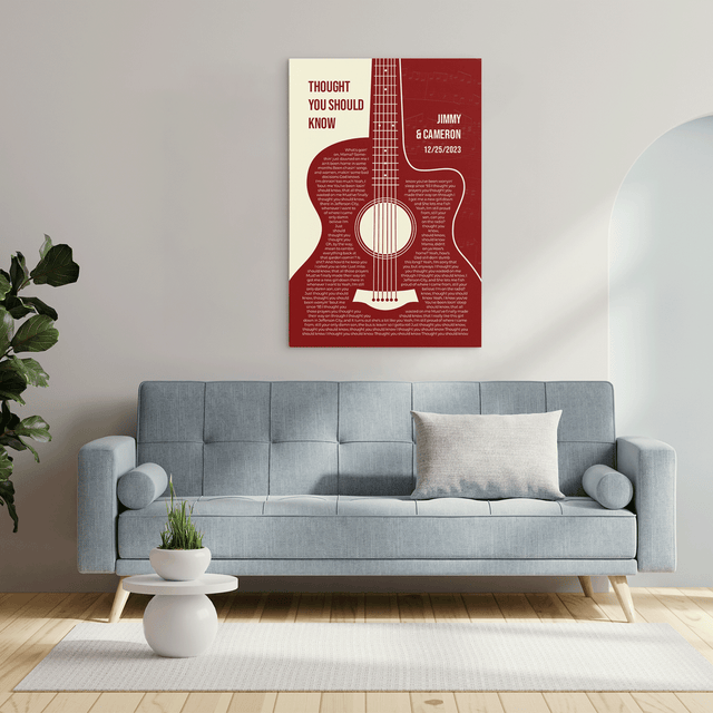 Personalized Song Lyrics & Name, Guitar Art Canvas Print