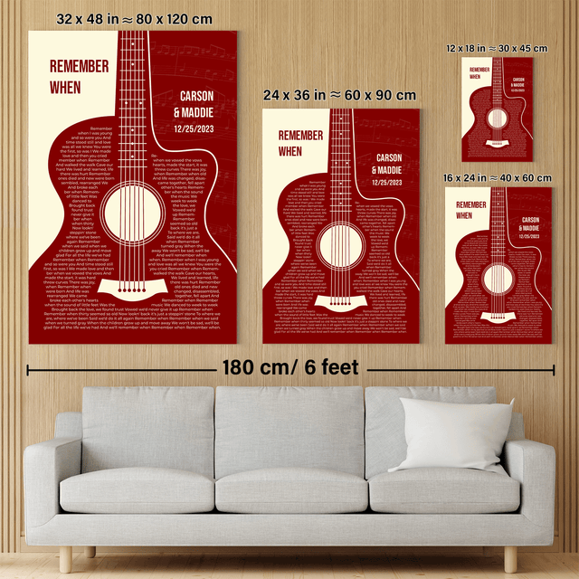 Personalized Song Lyrics & Name, Guitar Art Canvas Print