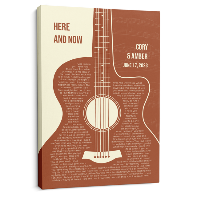 Personalized Guitar Shaped Song Lyrics Canvas Print