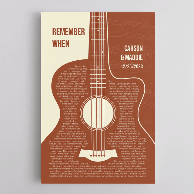 Personalized Guitar Shaped Song Lyrics Canvas Print