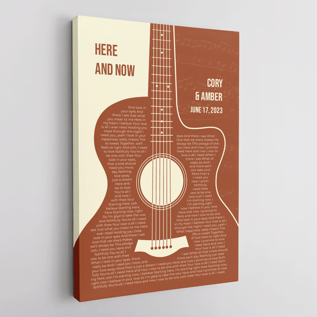 Personalized Guitar Shaped Song Lyrics Canvas Print