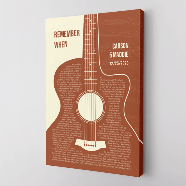 Personalized Guitar Shaped Song Lyrics Canvas Print
