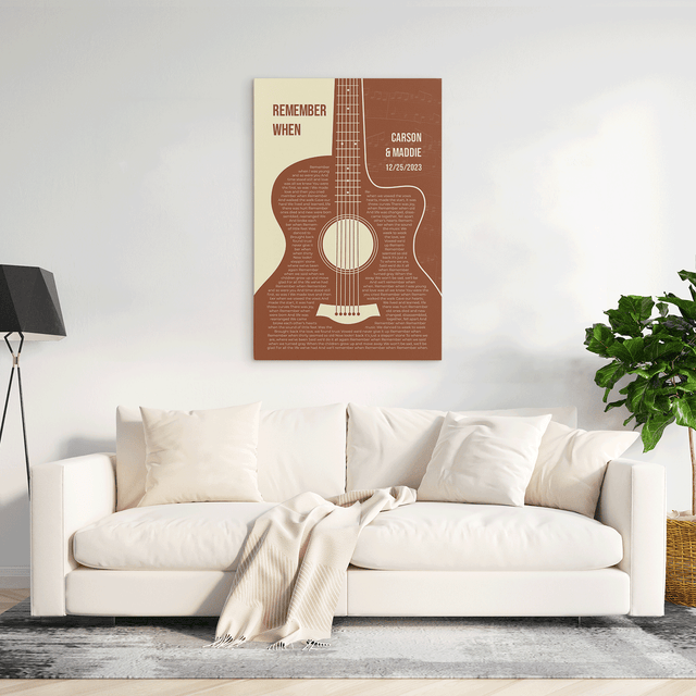 Personalized Guitar Shaped Song Lyrics Canvas Print