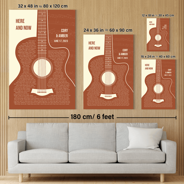 Personalized Guitar Shaped Song Lyrics Canvas Print