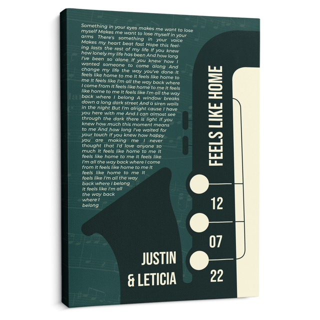 Custom Song Lyrics & Name On Canvas Green Vintage Saxophone