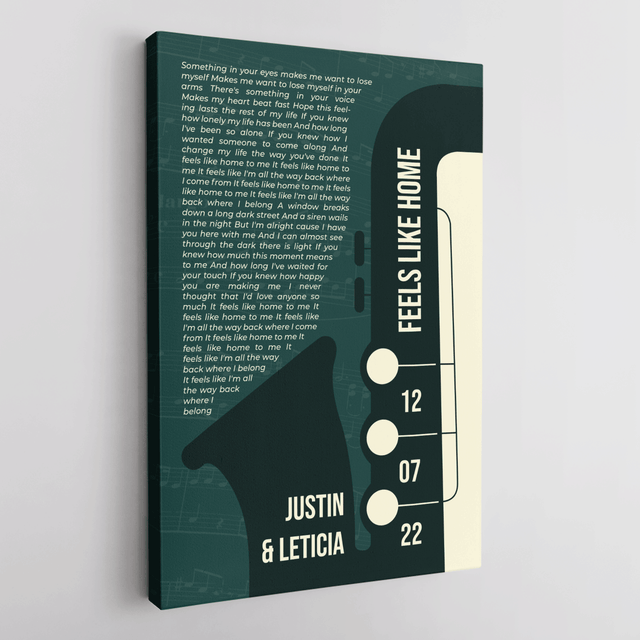 Custom Song Lyrics & Name On Canvas Green Vintage Saxophone