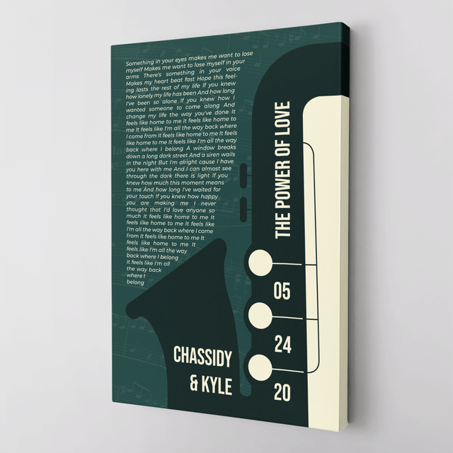 Custom Song Lyrics & Name On Canvas Green Vintage Saxophone