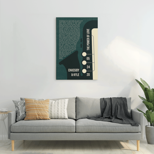 Custom Song Lyrics & Name On Canvas Green Vintage Saxophone