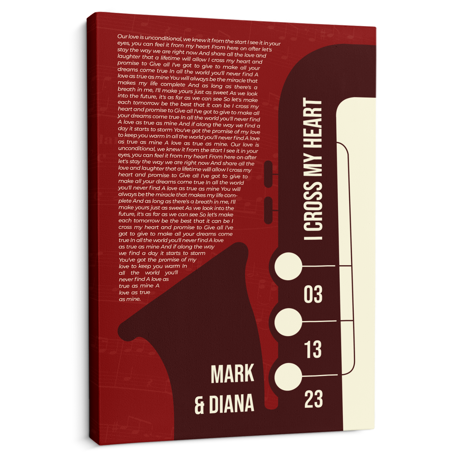 Customize Song Lyrics & Name Maroon Vintage Saxophone Canvas