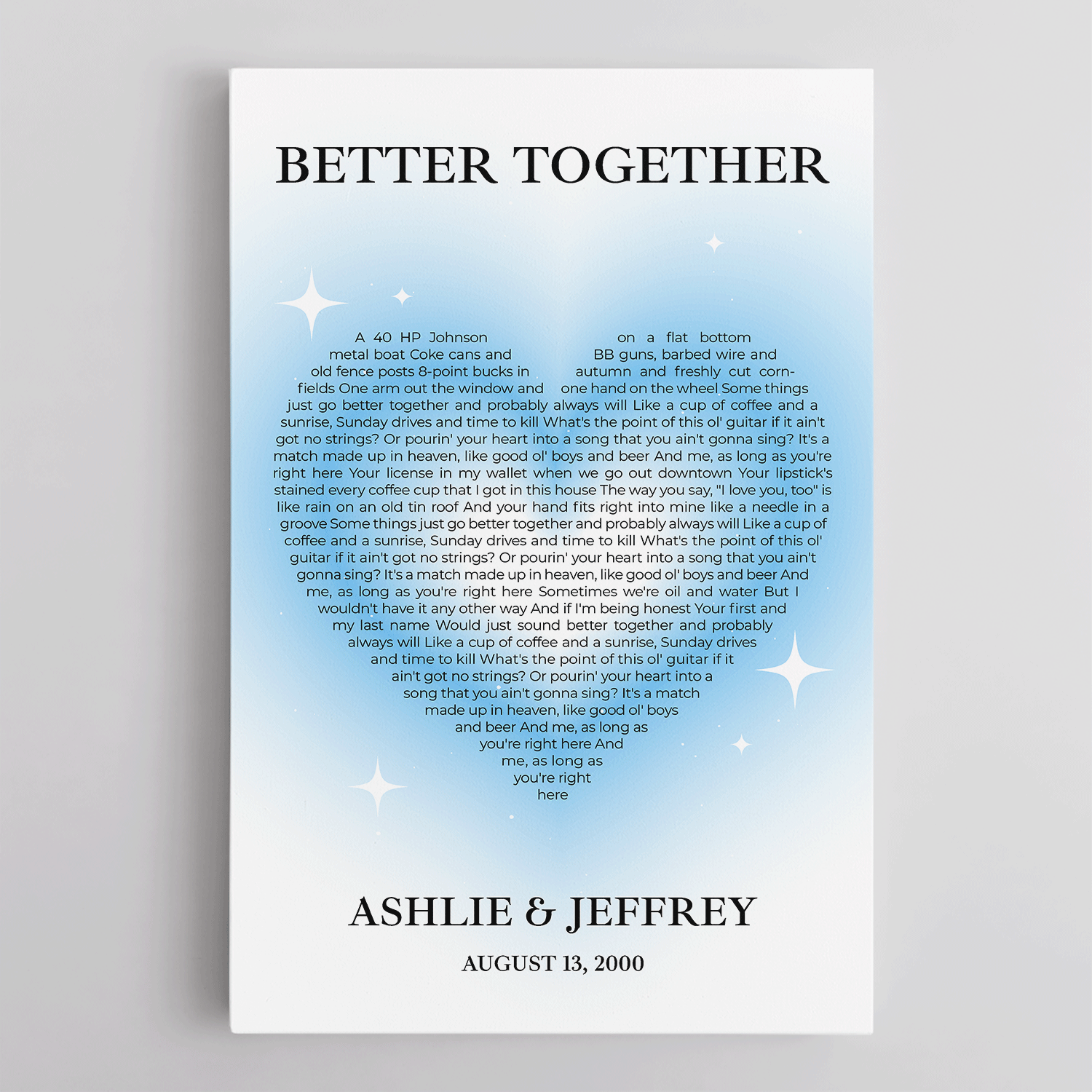 Pastel Blue Heart Shaped Song Lyrics Canvas Print