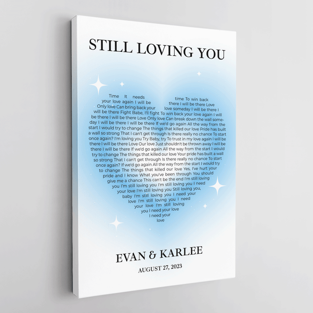 Pastel Blue Heart Shaped Song Lyrics Canvas Print