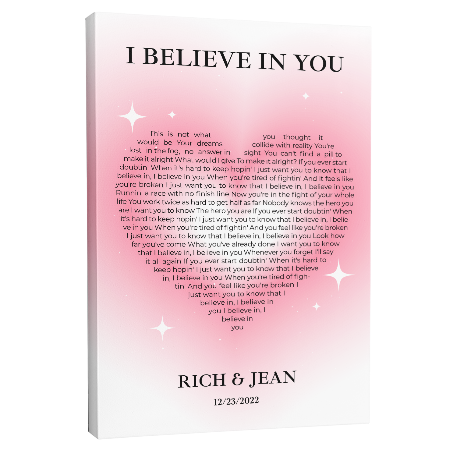 Pastel Pink Heart Shaped Song Lyrics Canvas Print