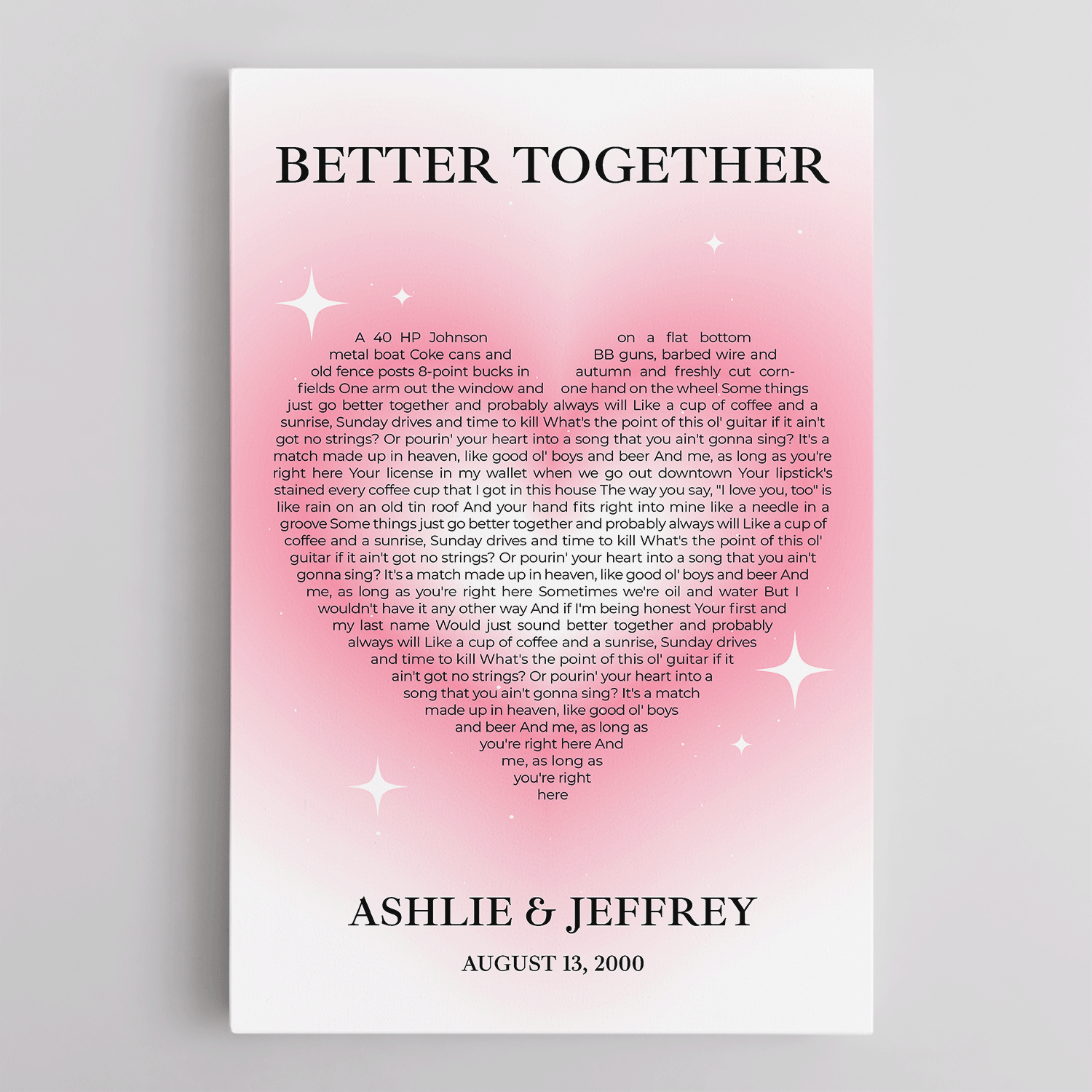 Pastel Pink Heart Shaped Song Lyrics Canvas Print