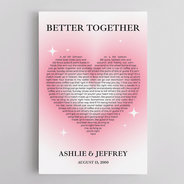Pastel Pink Heart Shaped Song Lyrics Canvas Print