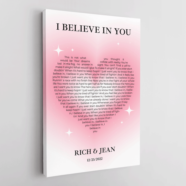 Pastel Pink Heart Shaped Song Lyrics Canvas Print