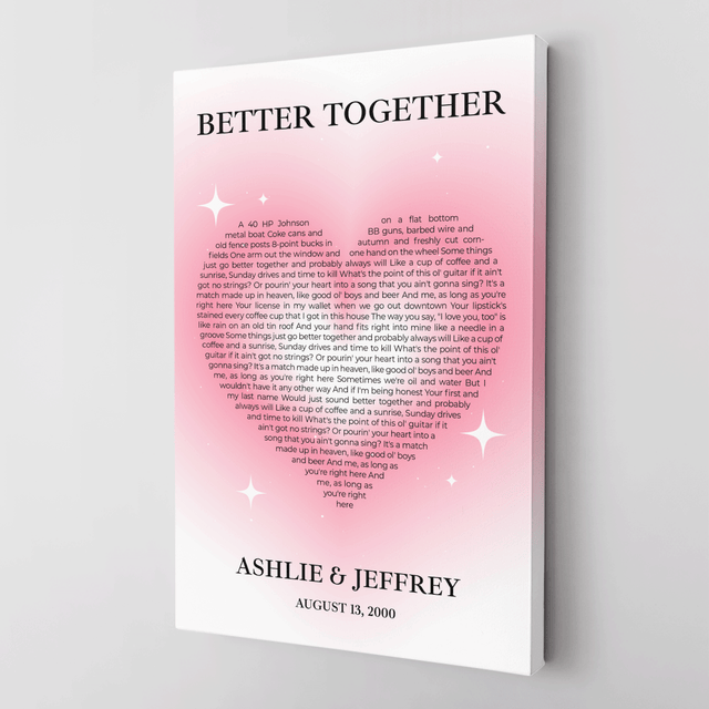 Pastel Pink Heart Shaped Song Lyrics Canvas Print
