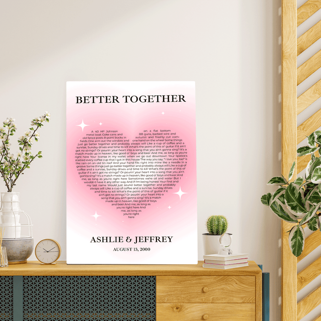 Pastel Pink Heart Shaped Song Lyrics Canvas Print