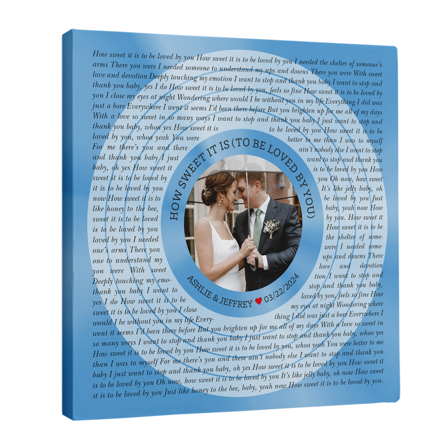 Custom Song Lyrics & Name Circular Photo Pastel Blue Canvas Print