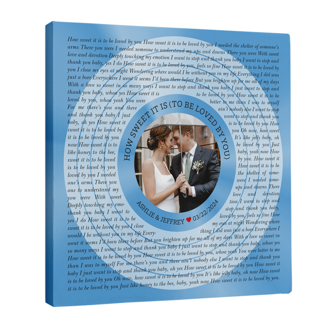 Custom Song Lyrics & Name Circular Photo Pastel Blue Canvas Print