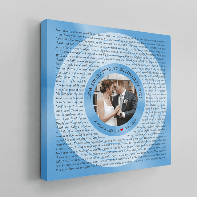 Custom Song Lyrics & Name Circular Photo Pastel Blue Canvas Print