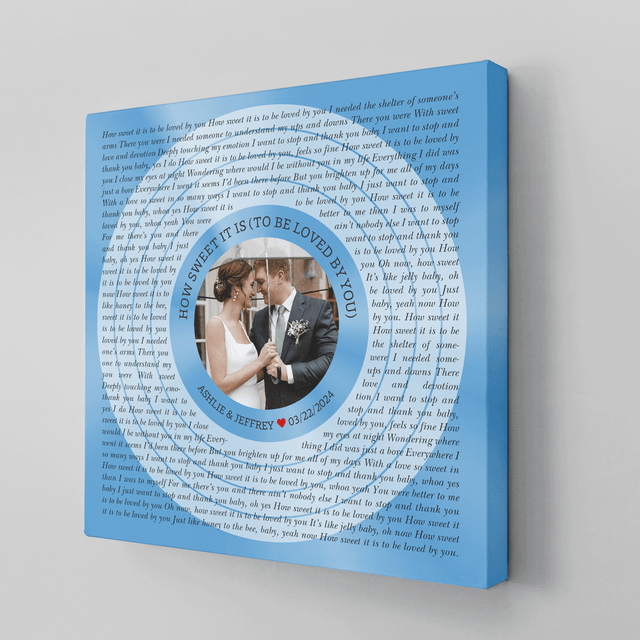 Custom Song Lyrics & Name Circular Photo Pastel Blue Canvas Print
