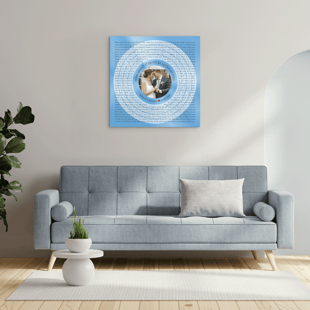 Custom Song Lyrics & Name Circular Photo Pastel Blue Canvas Print