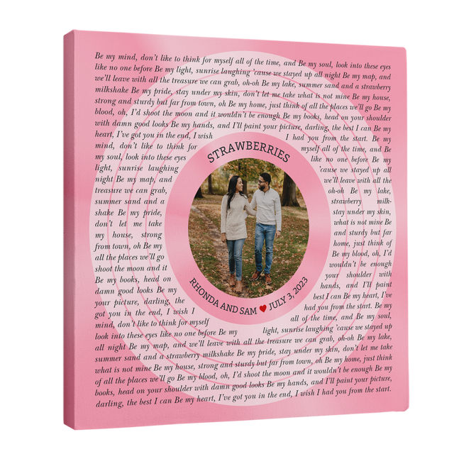 Custom Song Lyrics & Name Circular Photo Pastel Pink Canvas Print
